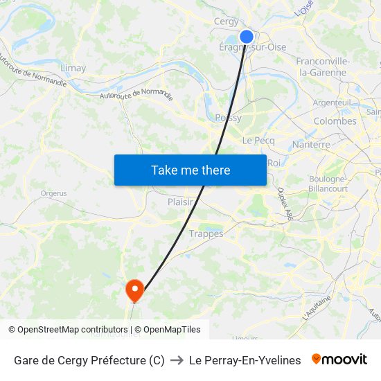Gare de Cergy Préfecture (C) to Le Perray-En-Yvelines map