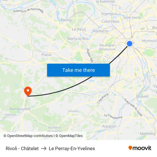 Rivoli - Châtelet to Le Perray-En-Yvelines map