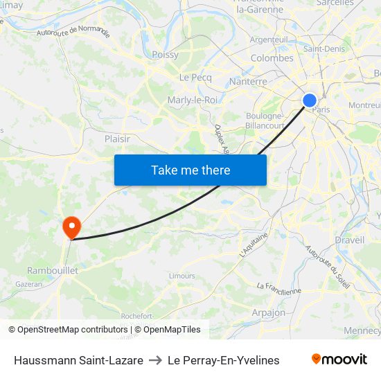 Haussmann Saint-Lazare to Le Perray-En-Yvelines map