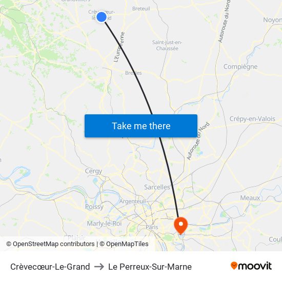 Crèvecœur-Le-Grand to Le Perreux-Sur-Marne map