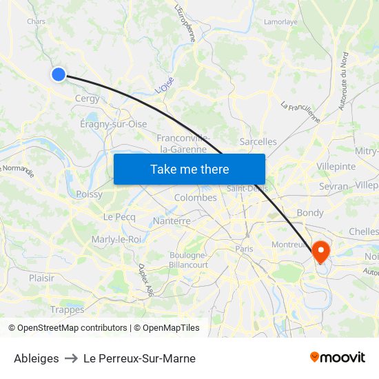 Ableiges to Le Perreux-Sur-Marne map