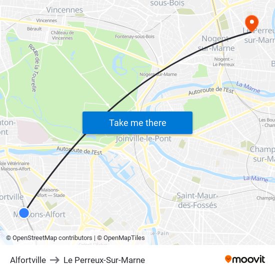 Alfortville to Le Perreux-Sur-Marne map