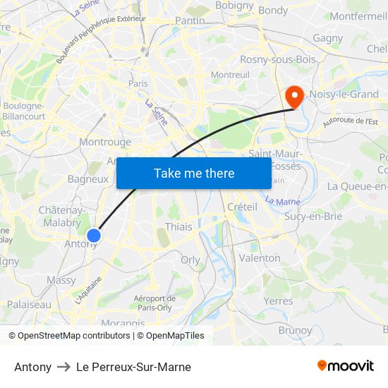 Antony to Le Perreux-Sur-Marne map