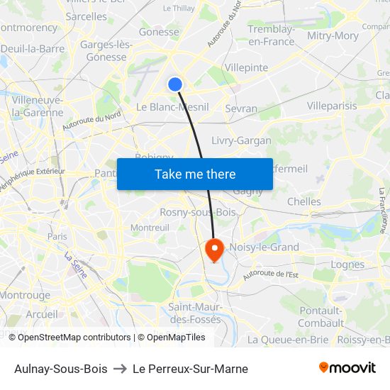Aulnay-Sous-Bois to Le Perreux-Sur-Marne map
