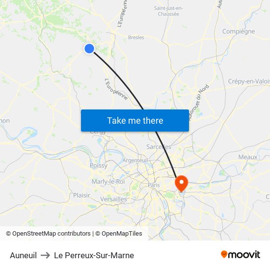 Auneuil to Le Perreux-Sur-Marne map