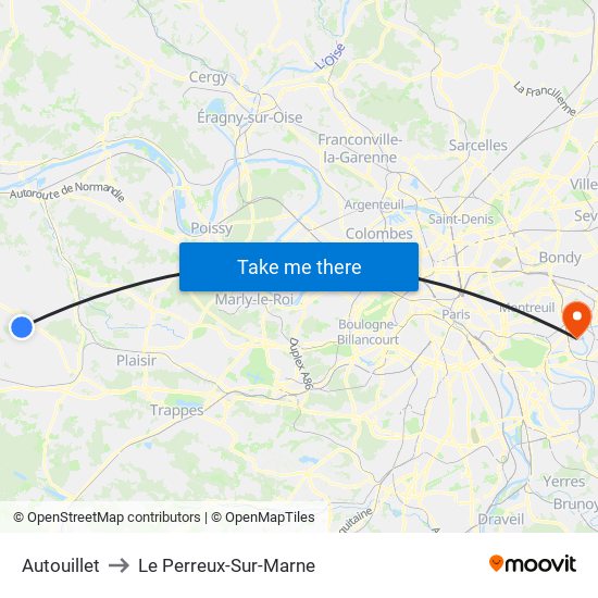 Autouillet to Le Perreux-Sur-Marne map