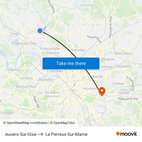 Auvers-Sur-Oise to Le Perreux-Sur-Marne map