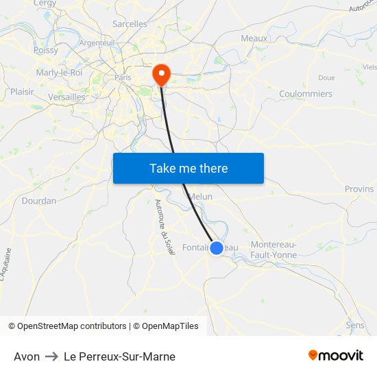 Avon to Le Perreux-Sur-Marne map
