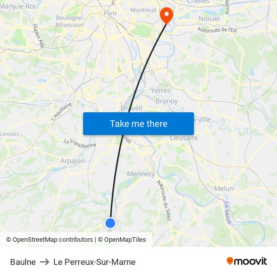 Baulne to Le Perreux-Sur-Marne map