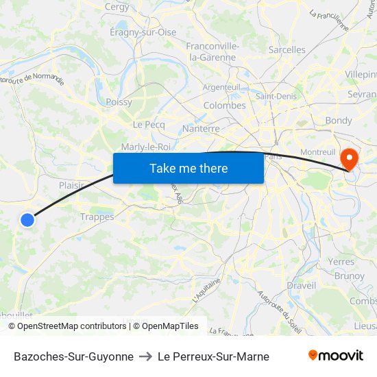 Bazoches-Sur-Guyonne to Le Perreux-Sur-Marne map