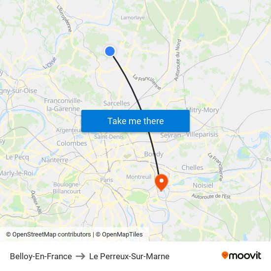 Belloy-En-France to Le Perreux-Sur-Marne map