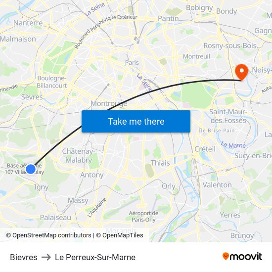 Bievres to Le Perreux-Sur-Marne map