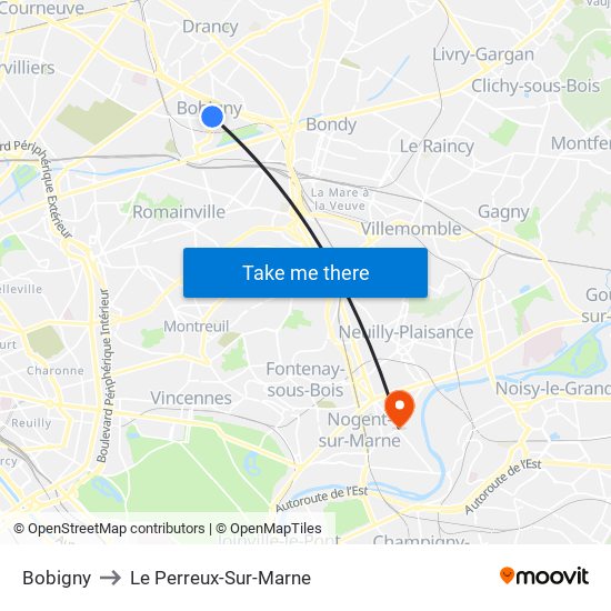 Bobigny to Le Perreux-Sur-Marne map