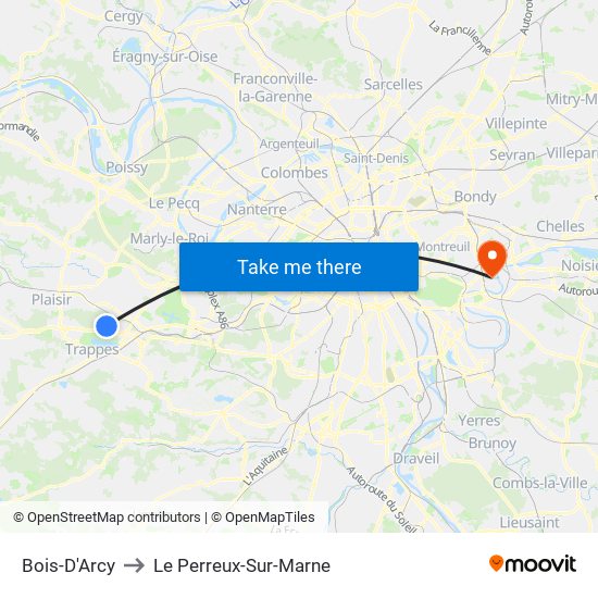 Bois-D'Arcy to Le Perreux-Sur-Marne map