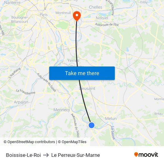 Boissise-Le-Roi to Le Perreux-Sur-Marne map