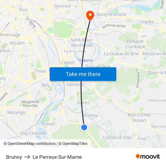 Brunoy to Le Perreux-Sur-Marne map