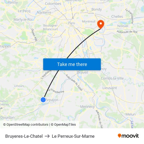 Bruyeres-Le-Chatel to Le Perreux-Sur-Marne map