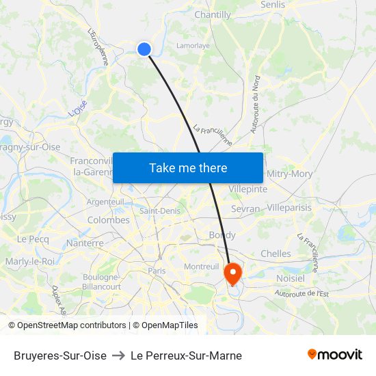 Bruyeres-Sur-Oise to Le Perreux-Sur-Marne map