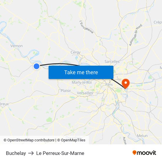 Buchelay to Le Perreux-Sur-Marne map