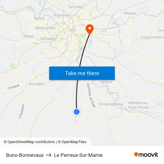 Buno-Bonnevaux to Le Perreux-Sur-Marne map