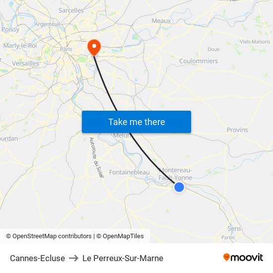 Cannes-Ecluse to Le Perreux-Sur-Marne map