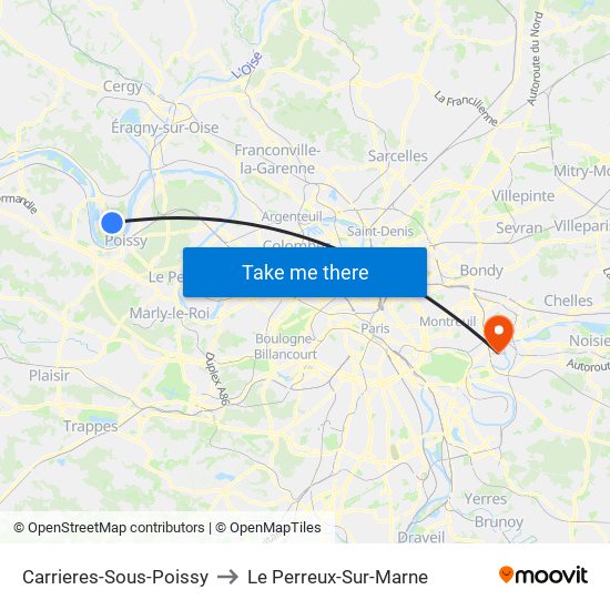 Carrieres-Sous-Poissy to Le Perreux-Sur-Marne map