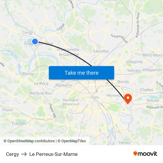 Cergy to Le Perreux-Sur-Marne map