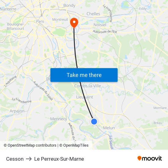 Cesson to Le Perreux-Sur-Marne map