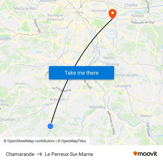 Chamarande to Le Perreux-Sur-Marne map