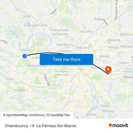 Chambourcy to Le Perreux-Sur-Marne map