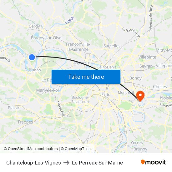 Chanteloup-Les-Vignes to Le Perreux-Sur-Marne map
