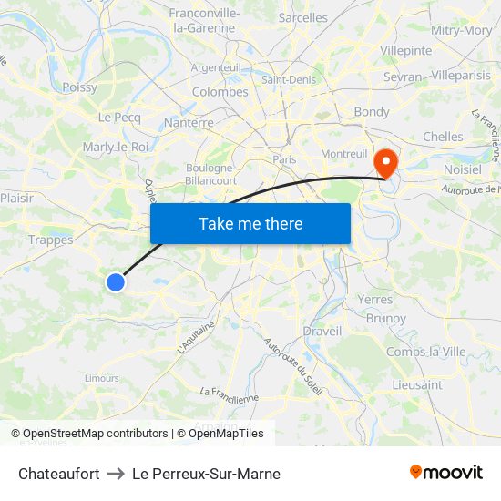 Chateaufort to Le Perreux-Sur-Marne map