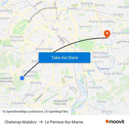 Chatenay-Malabry to Le Perreux-Sur-Marne map