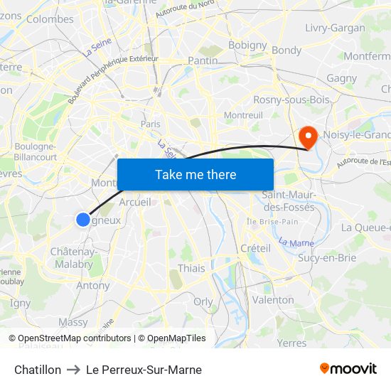 Chatillon to Le Perreux-Sur-Marne map