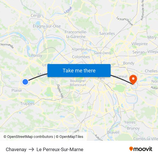 Chavenay to Le Perreux-Sur-Marne map