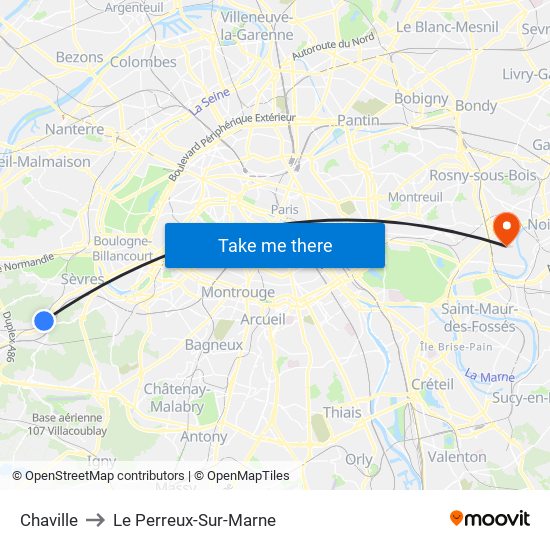 Chaville to Le Perreux-Sur-Marne map