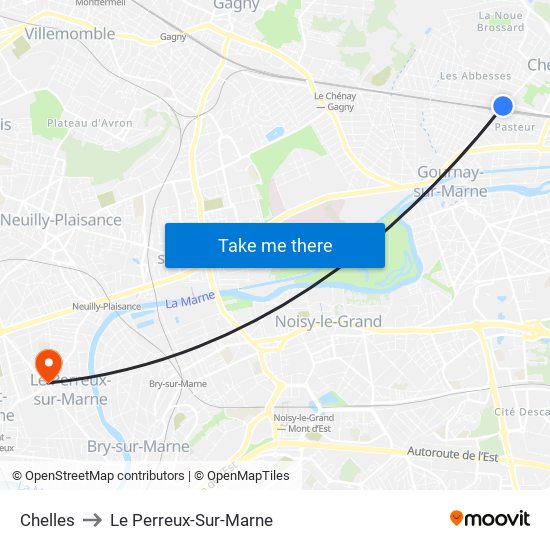 Chelles to Le Perreux-Sur-Marne map