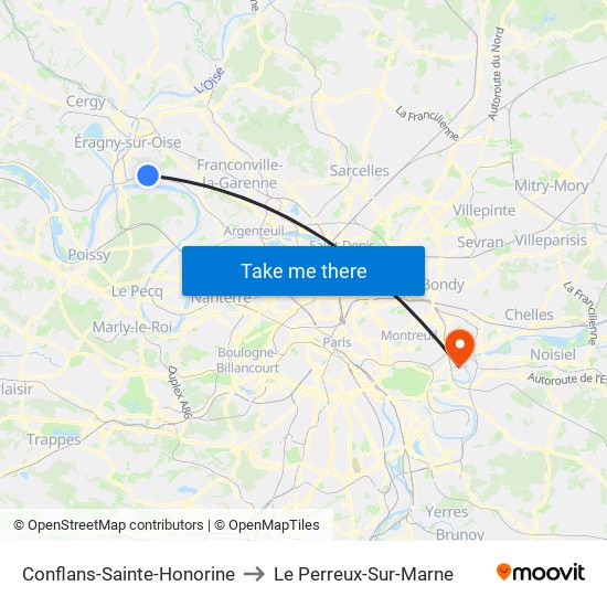 Conflans-Sainte-Honorine to Le Perreux-Sur-Marne map