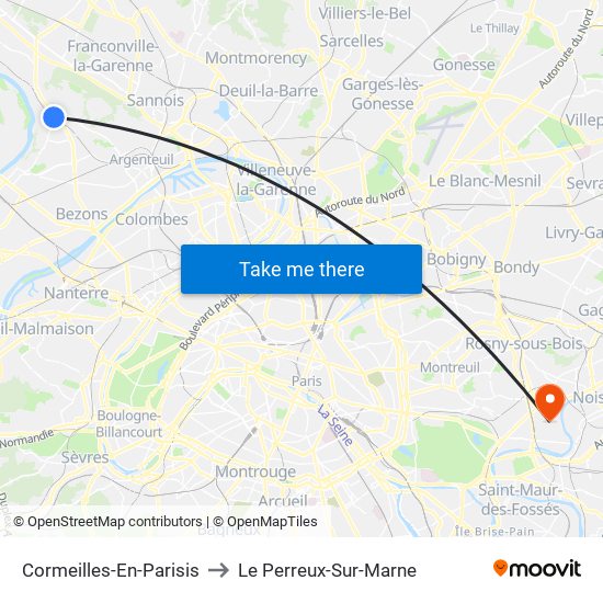 Cormeilles-En-Parisis to Le Perreux-Sur-Marne map