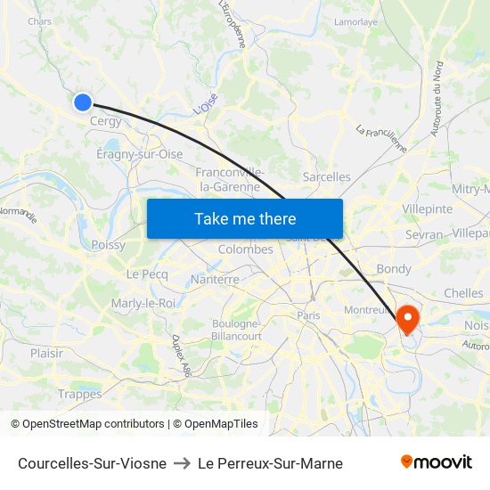 Courcelles-Sur-Viosne to Le Perreux-Sur-Marne map