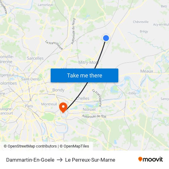 Dammartin-En-Goele to Le Perreux-Sur-Marne map