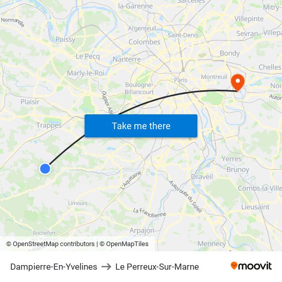 Dampierre-En-Yvelines to Le Perreux-Sur-Marne map