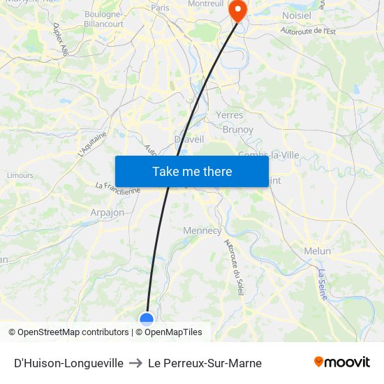 D'Huison-Longueville to Le Perreux-Sur-Marne map