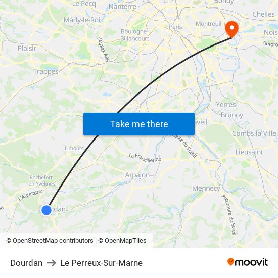 Dourdan to Le Perreux-Sur-Marne map