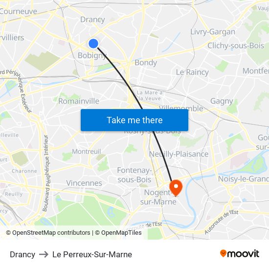 Drancy to Le Perreux-Sur-Marne map