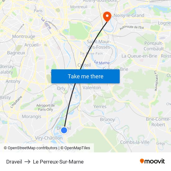 Draveil to Le Perreux-Sur-Marne map