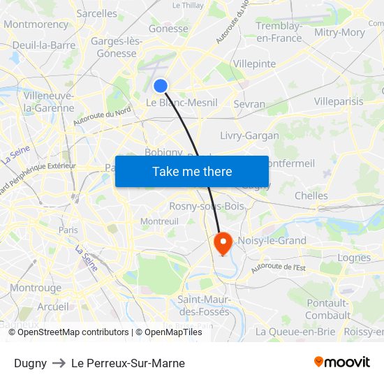 Dugny to Le Perreux-Sur-Marne map