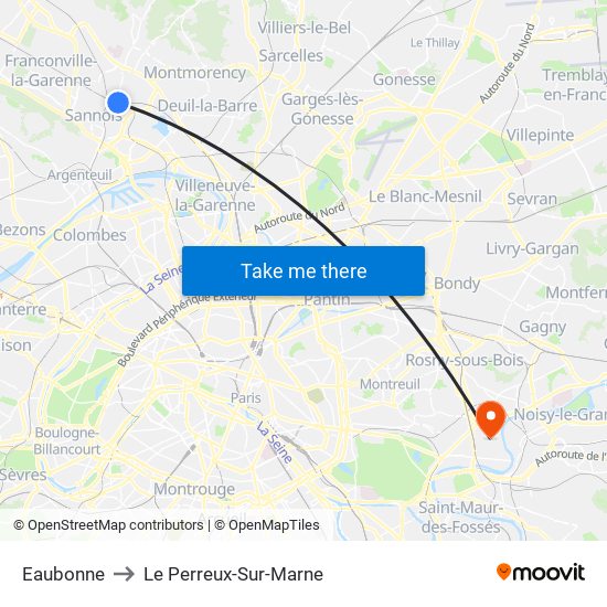 Eaubonne to Le Perreux-Sur-Marne map