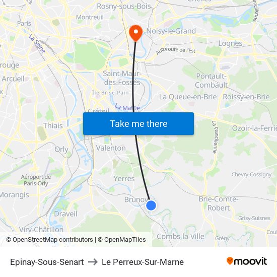Epinay-Sous-Senart to Le Perreux-Sur-Marne map