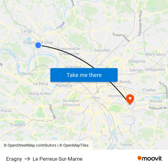 Eragny to Le Perreux-Sur-Marne map